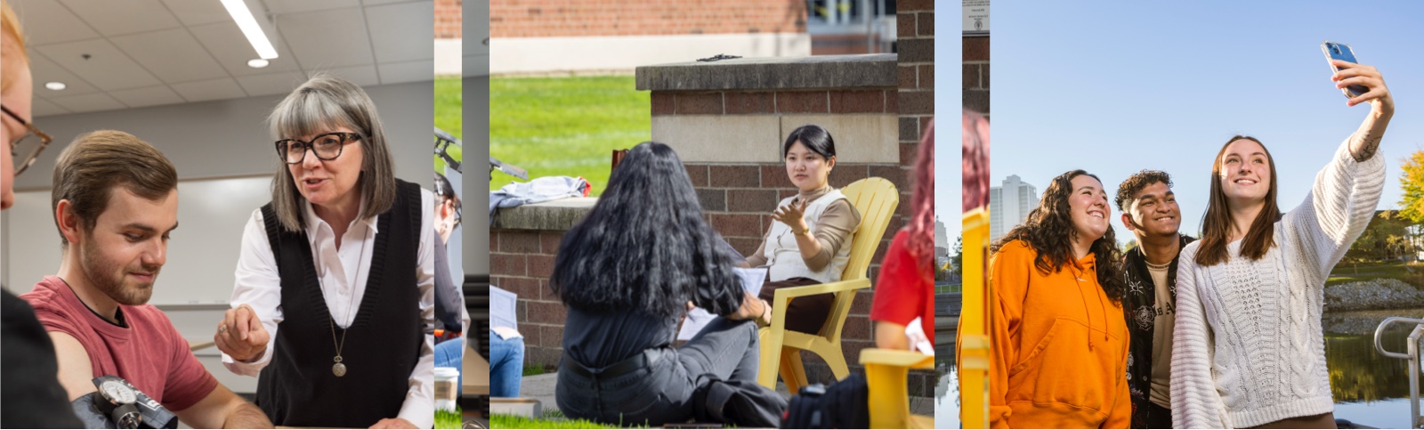 Collage of teaching and students around town